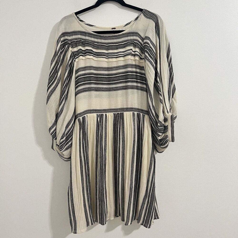 Free People Lily Dress Size XS Ivory Oversized Striped Bohemian Balloon Sleeve